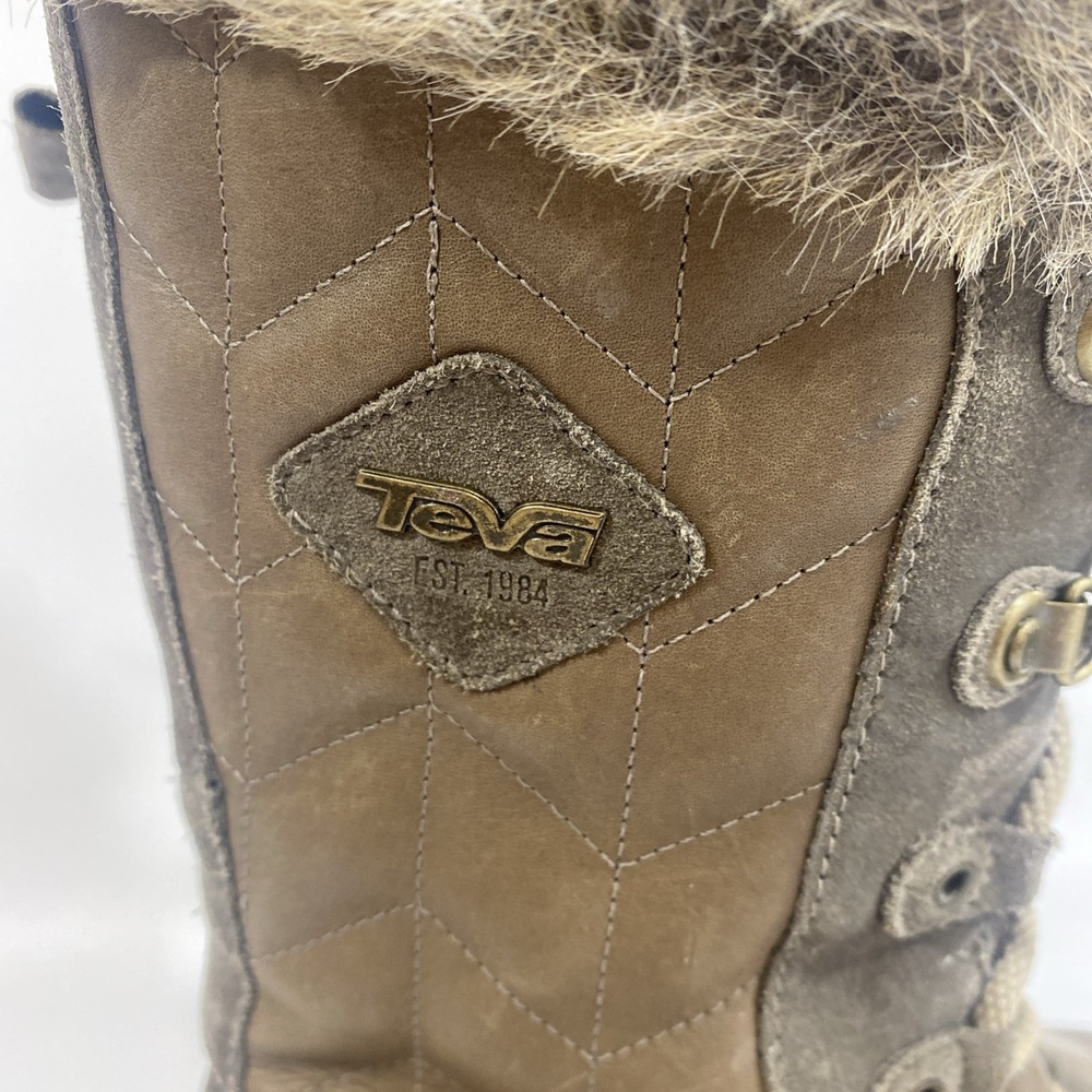 Womens Teva Lenawee Leather Boots Waterproof Thinsulate Tall Winter 10.5 Brown - Picture 5 of 11